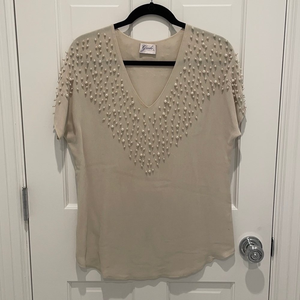 Off white pearl beaded top